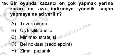 Strateji ve Güvenlik Dersi 2023 - 2024 Yılı (Vize) Ara Sınavı 19. Soru