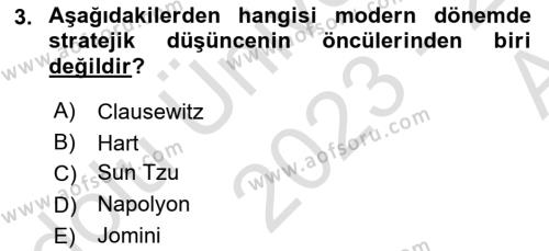 Strateji ve Güvenlik Dersi 2023 - 2024 Yılı (Vize) Ara Sınavı 3. Soru