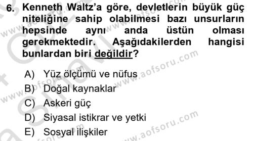 Strateji ve Güvenlik Dersi 2023 - 2024 Yılı (Vize) Ara Sınavı 6. Soru