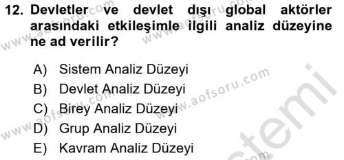 Strateji ve Güvenlik Dersi 2024 - 2025 Yılı (Vize) Ara Sınavı 12. Soru