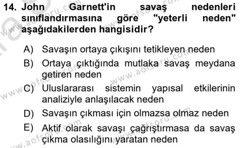 Strateji ve Güvenlik Dersi 2024 - 2025 Yılı (Vize) Ara Sınavı 14. Soru