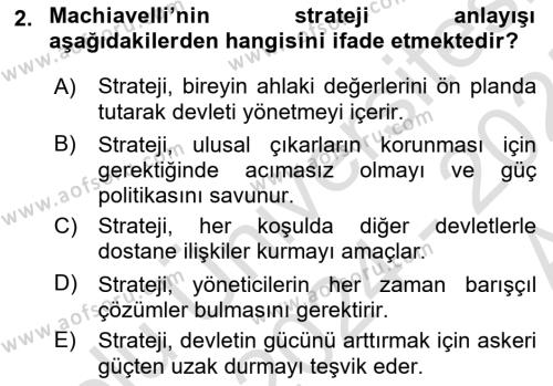 Strateji ve Güvenlik Dersi 2024 - 2025 Yılı (Vize) Ara Sınavı 2. Soru