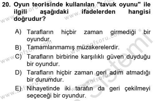 Strateji ve Güvenlik Dersi 2024 - 2025 Yılı (Vize) Ara Sınavı 20. Soru