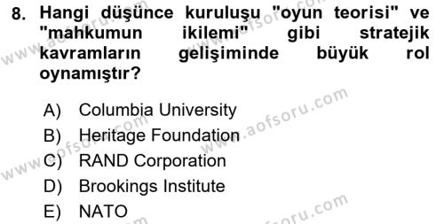 Strateji ve Güvenlik Dersi 2024 - 2025 Yılı (Vize) Ara Sınavı 8. Soru