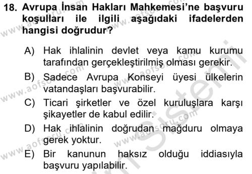 Uluslararası Örgütler Dersi 2021 - 2022 Yılı (Vize) Ara Sınavı 18. Soru