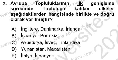 Uluslararası Örgütler Dersi 2021 - 2022 Yılı (Vize) Ara Sınavı 2. Soru