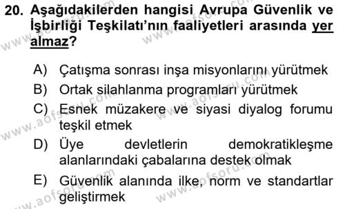 Uluslararası Örgütler Dersi 2021 - 2022 Yılı (Vize) Ara Sınavı 20. Soru