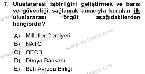 Uluslararası Örgütler Dersi 2021 - 2022 Yılı (Vize) Ara Sınavı 7. Soru