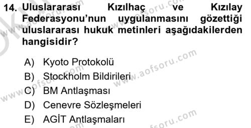 Uluslararası Örgütler Dersi 2021 - 2022 Yılı Yaz Okulu Sınavı 14. Soru