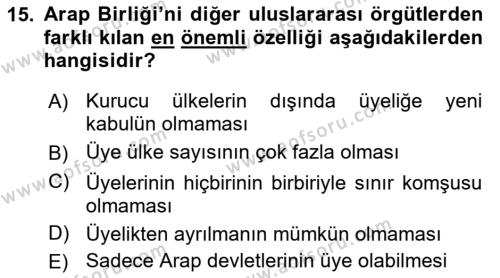 Uluslararası Örgütler Dersi 2021 - 2022 Yılı Yaz Okulu Sınavı 15. Soru