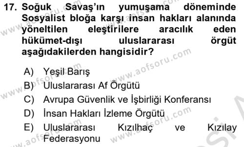 Uluslararası Örgütler Dersi 2021 - 2022 Yılı Yaz Okulu Sınavı 17. Soru