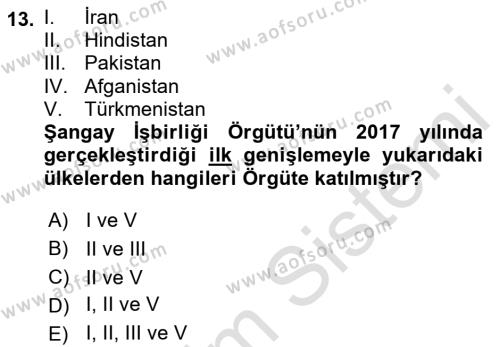 Uluslararası Örgütler Dersi 2022 - 2023 Yılı Yaz Okulu Sınavı 13. Soru