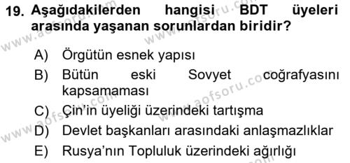 Uluslararası Örgütler Dersi 2022 - 2023 Yılı Yaz Okulu Sınavı 19. Soru