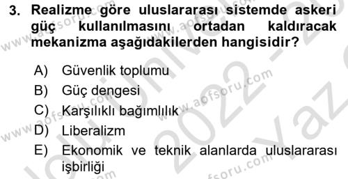 Uluslararası Örgütler Dersi 2022 - 2023 Yılı Yaz Okulu Sınavı 3. Soru