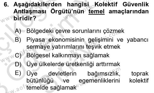 Uluslararası Örgütler Dersi 2022 - 2023 Yılı Yaz Okulu Sınavı 6. Soru