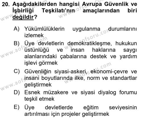 Uluslararası Örgütler Dersi 2023 - 2024 Yılı (Vize) Ara Sınavı 20. Soru