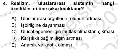 Uluslararası Örgütler Dersi 2023 - 2024 Yılı (Vize) Ara Sınavı 4. Soru