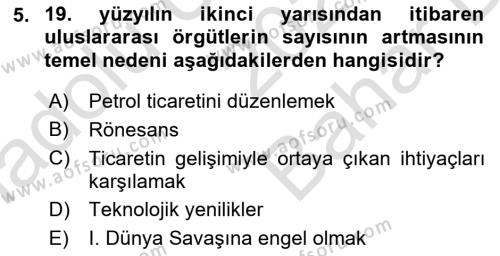 Uluslararası Örgütler Dersi 2023 - 2024 Yılı (Vize) Ara Sınavı 5. Soru