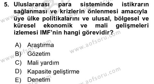 Uluslararası Örgütler Dersi 2023 - 2024 Yılı (Final) Dönem Sonu Sınavı 5. Soru