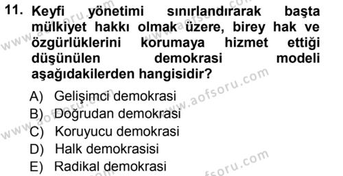 İnsan Hakları ve Demokratikleşme Süreci Dersi 2012 - 2013 Yılı (Final) Dönem Sonu Sınavı 11. Soru