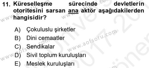 İnsan Hakları ve Demokratikleşme Süreci Dersi 2017 - 2018 Yılı (Final) Dönem Sonu Sınavı 11. Soru