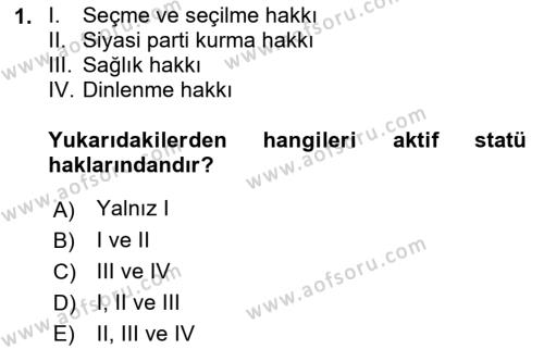 İnsan Hakları ve Demokratikleşme Süreci Dersi 2019 - 2020 Yılı (Final) Dönem Sonu Sınavı 1. Soru