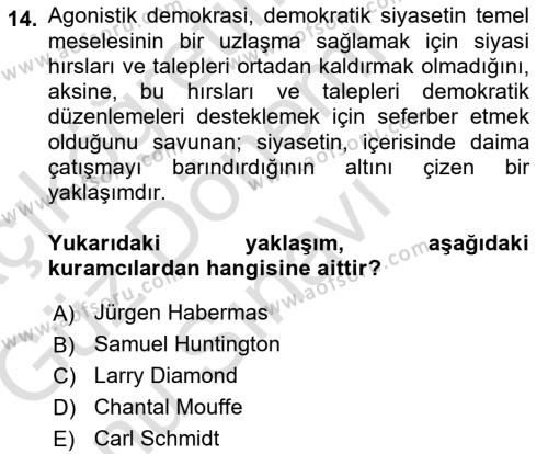 İnsan Hakları ve Demokratikleşme Süreci Dersi 2019 - 2020 Yılı (Final) Dönem Sonu Sınavı 14. Soru