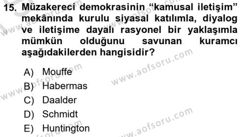 İnsan Hakları ve Demokratikleşme Süreci Dersi 2019 - 2020 Yılı (Final) Dönem Sonu Sınavı 15. Soru