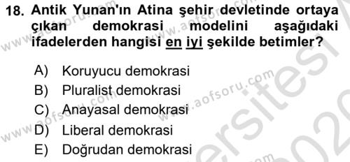 İnsan Hakları ve Demokratikleşme Süreci Dersi 2019 - 2020 Yılı (Final) Dönem Sonu Sınavı 18. Soru