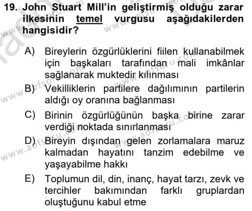 İnsan Hakları ve Demokratikleşme Süreci Dersi 2019 - 2020 Yılı (Final) Dönem Sonu Sınavı 19. Soru