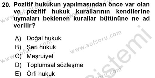 İnsan Hakları ve Demokratikleşme Süreci Dersi 2019 - 2020 Yılı (Final) Dönem Sonu Sınavı 20. Soru