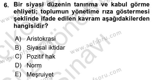 İnsan Hakları ve Demokratikleşme Süreci Dersi 2019 - 2020 Yılı (Final) Dönem Sonu Sınavı 6. Soru