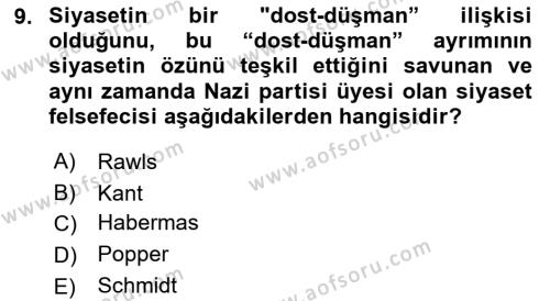 İnsan Hakları ve Demokratikleşme Süreci Dersi 2019 - 2020 Yılı (Final) Dönem Sonu Sınavı 9. Soru