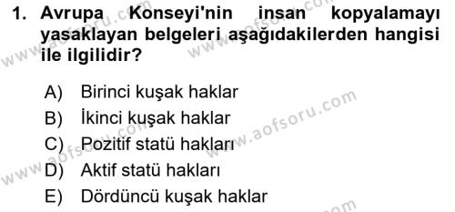 İnsan Hakları ve Demokratikleşme Süreci Dersi 2020 - 2021 Yılı Yaz Okulu Sınavı 1. Soru