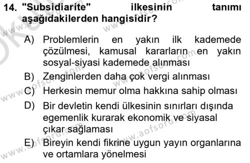 İnsan Hakları ve Demokratikleşme Süreci Dersi 2020 - 2021 Yılı Yaz Okulu Sınavı 14. Soru