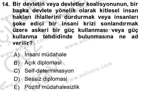 İnsan Hakları ve Demokratikleşme Süreci Dersi 2021 - 2022 Yılı (Vize) Ara Sınavı 14. Soru