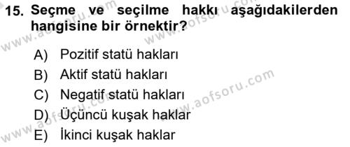 İnsan Hakları ve Demokratikleşme Süreci Dersi 2021 - 2022 Yılı (Vize) Ara Sınavı 15. Soru