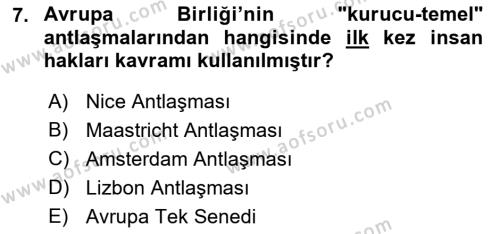 İnsan Hakları ve Demokratikleşme Süreci Dersi 2021 - 2022 Yılı (Vize) Ara Sınavı 7. Soru