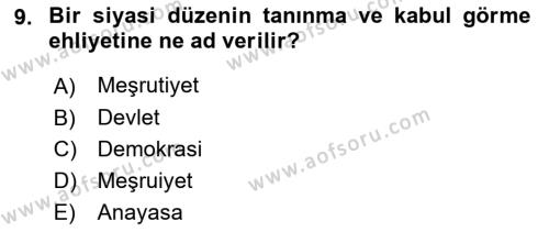 İnsan Hakları ve Demokratikleşme Süreci Dersi 2021 - 2022 Yılı (Vize) Ara Sınavı 9. Soru