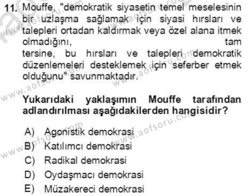 İnsan Hakları ve Demokratikleşme Süreci Dersi 2021 - 2022 Yılı (Final) Dönem Sonu Sınavı 11. Soru