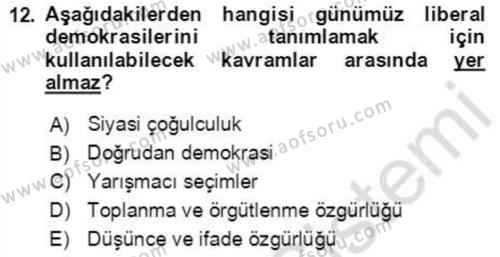 İnsan Hakları ve Demokratikleşme Süreci Dersi 2021 - 2022 Yılı (Final) Dönem Sonu Sınavı 12. Soru