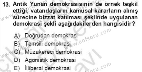 İnsan Hakları ve Demokratikleşme Süreci Dersi 2021 - 2022 Yılı (Final) Dönem Sonu Sınavı 13. Soru