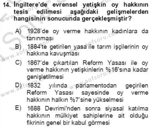 İnsan Hakları ve Demokratikleşme Süreci Dersi 2021 - 2022 Yılı (Final) Dönem Sonu Sınavı 14. Soru