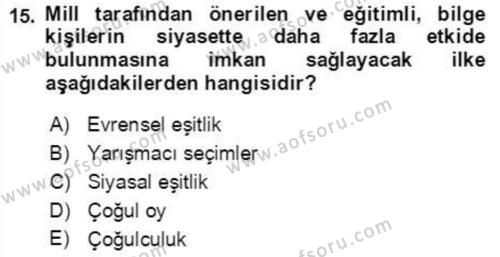 İnsan Hakları ve Demokratikleşme Süreci Dersi 2021 - 2022 Yılı (Final) Dönem Sonu Sınavı 15. Soru