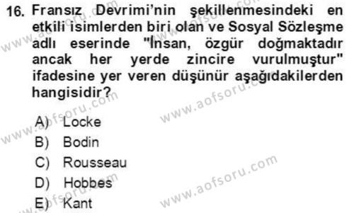 İnsan Hakları ve Demokratikleşme Süreci Dersi 2021 - 2022 Yılı (Final) Dönem Sonu Sınavı 16. Soru