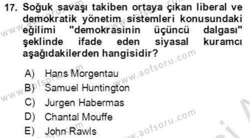 İnsan Hakları ve Demokratikleşme Süreci Dersi 2021 - 2022 Yılı (Final) Dönem Sonu Sınavı 17. Soru