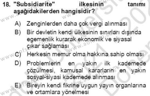 İnsan Hakları ve Demokratikleşme Süreci Dersi 2021 - 2022 Yılı (Final) Dönem Sonu Sınavı 18. Soru