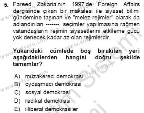 İnsan Hakları ve Demokratikleşme Süreci Dersi 2021 - 2022 Yılı (Final) Dönem Sonu Sınavı 5. Soru