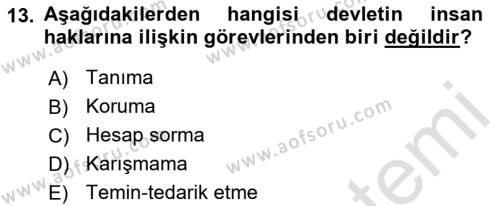 İnsan Hakları ve Demokratikleşme Süreci Dersi 2022 - 2023 Yılı (Vize) Ara Sınavı 13. Soru