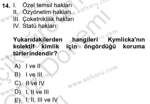 İnsan Hakları ve Demokratikleşme Süreci Dersi 2022 - 2023 Yılı (Vize) Ara Sınavı 14. Soru